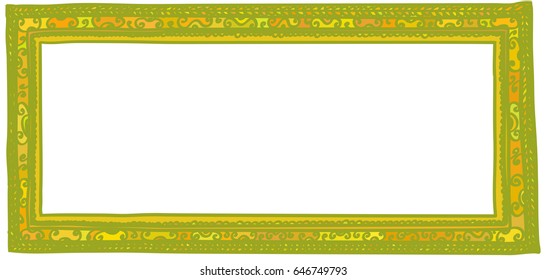 Vector illustration of golden doodle frame, isolated on white background. Horizontal DL size.