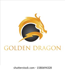 vector illustration golden dragon surrounds the circle gradation radial. icon symbol template background