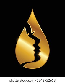 A vector illustration of Golden Droplet Women Logo Vector Illustration in black background with gold shine effect