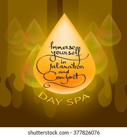 Vector illustration with a golden drops and handwritten words.