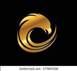 A vector illustration of Golden Eagle and circle wave logo sign 