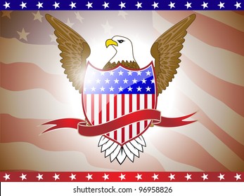 Vector illustration of golden eagle and shield on American flag for 4th July  American Independence Day and other events.