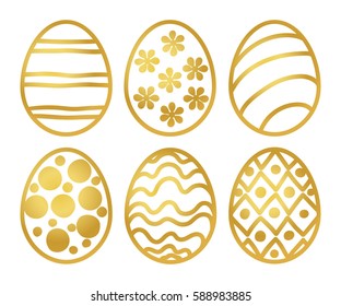 Vector illustration: golden  egg icons with ornament for Easter holidays design isolated on white background.