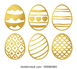Vector illustration: golden  egg icons with ornament for Easter holidays design isolated on white background.