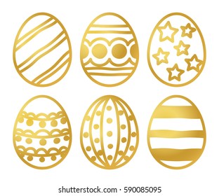 Vector illustration: golden  egg icons with ornament for Easter holidays design isolated on white background.