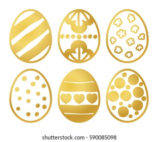 Vector illustration: golden  egg icons with ornament for Easter holidays design isolated on white background.