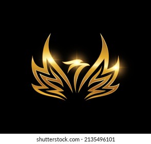 A vector illustration of Golden Elegant Luxury Flying Bird Logo