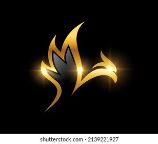 A vector illustration of Golden Elegant Luxury Flying Bird Logo