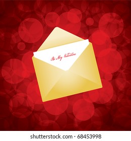 Vector illustration of golden envelope with love letter