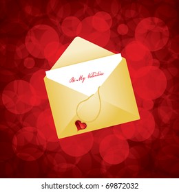 Vector illustration of golden envelope with love letter