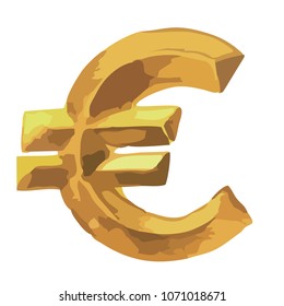 Vector illustration of a golden euro sign in watercolor style