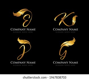 A vector Illustration of Golden Feather Monogram Initial Letter