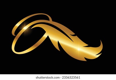 A vector Illustration of Golden Feather Monogram Logo Initial Letter O in black background with gold shine effect
