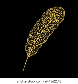 Vector illustration. Golden feather, vintage