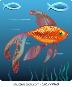 Vector illustration golden fish isolated water background  Created in Adobe Illustrator  Image contains gradients   gradient meshes  EPS 10  