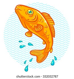 Vector illustration of a golden fish jumping out of water