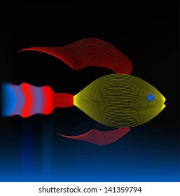 Vector illustration, Golden fish on a black background