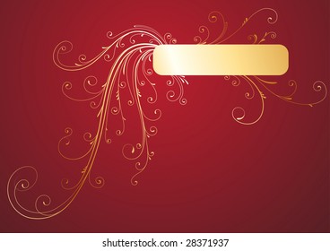 Vector illustration of Golden Floral Decorative banner on red background