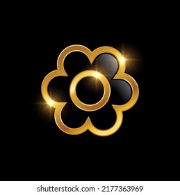 Señal del logotipo de la flor dorada de la ilustración del vector