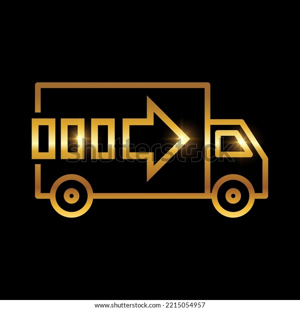 Vector Illustration of\
Golden Food Truck Delivery Service Icon in black background with\
gold shine effect