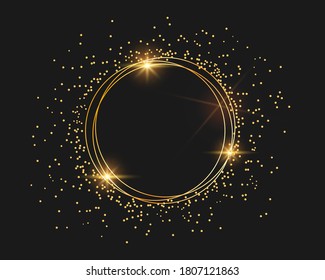 Vector illustration of golden frame, gold shiny realistic border frame.