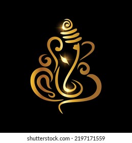 A vector illustration of Golden Ganesh Puja. ganesh Chaturthi Sign in black background with gold shine effect