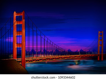 vector illustration of Golden Gate Bridge world famous historical monument of San Francisco