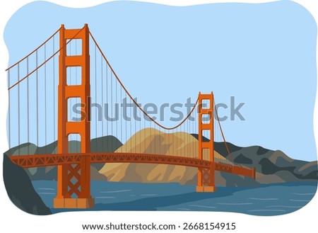 Vector illustration of the Golden Gate Bridge, a famous landmark in San Francisco, USA