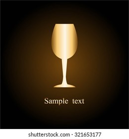Vector illustration of Golden glass, wine glass on a black background.