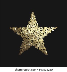 Vector illustration with golden glitter star shape for invitations and posters - sparkling metallic element isolated on black.