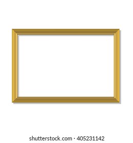 Vector illustration golden, gold picture frame. Photo frame. Empty gold frame hanging on the wall