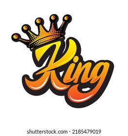 Vector illustration with golden gradient crown and calligraphic inscription King.