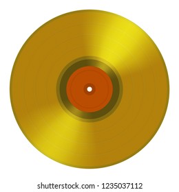 Vector illustration of the golden gramophone vinyl music record disc, It's old technology on white background.