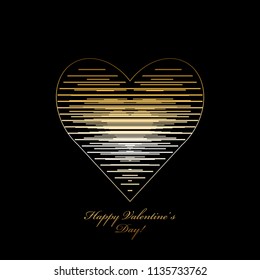 Vector illustration of Golden heart. Abstraction on a black background
