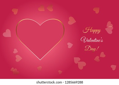 Vector illustration of Golden hearts on a pink background. Greeting card. Happy Valentine's Day!