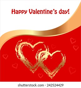 Vector illustration of Golden hearts. Red background.