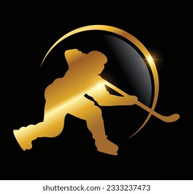 Ilustración vectorial Ilustración del vector del logotipo de hockey dorado Ilustración en fondo negro con efecto de brillo dorado