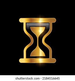 A Vector Illustration Of Golden Hourglass Sand Clock Logo In Black Background With Gold Shine Effect