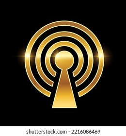 A vector illustration of Golden Internet Network Vector Icon in black background with gold shine effect