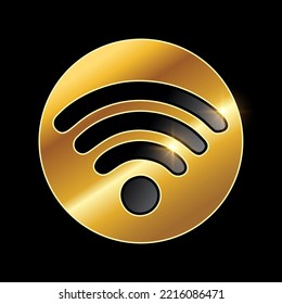 A vector illustration of Golden Internet Network Vector Icon in black background with gold shine effect