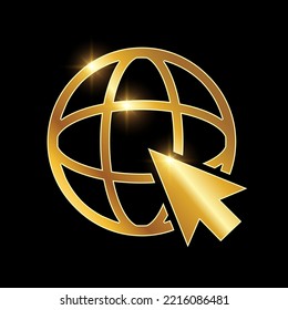 A vector illustration of Golden Internet Network Vector Icon in black background with gold shine effect