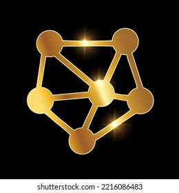 Una ilustración vectorial de Golden Internet Network Vector Icon en fondo negro con efecto de brillo dorado