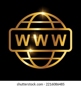 Eine Vektorgrafik des Golden Internet Network Vectorsymbol auf schwarzem Hintergrund mit goldenem glänzender Wirkung