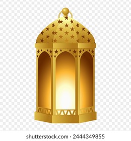 Vector illustration of golden Islamic lantern on transparent background