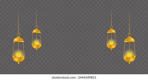 Vector illustration of golden Islamic lanterns on transparent background