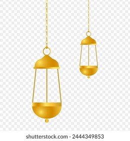 Vector illustration of golden Islamic lanterns on transparent background