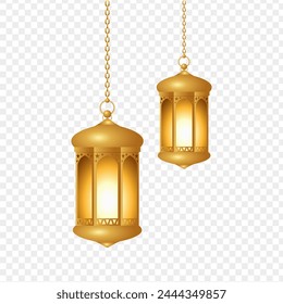 Vector illustration of golden Islamic lanterns on transparent background