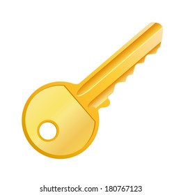 Vector illustration of golden key isolated on white background