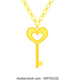 Vector illustration of golden key on chain