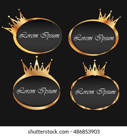 Vector illustration of Golden labels with the crown, seals, medals on a black background.